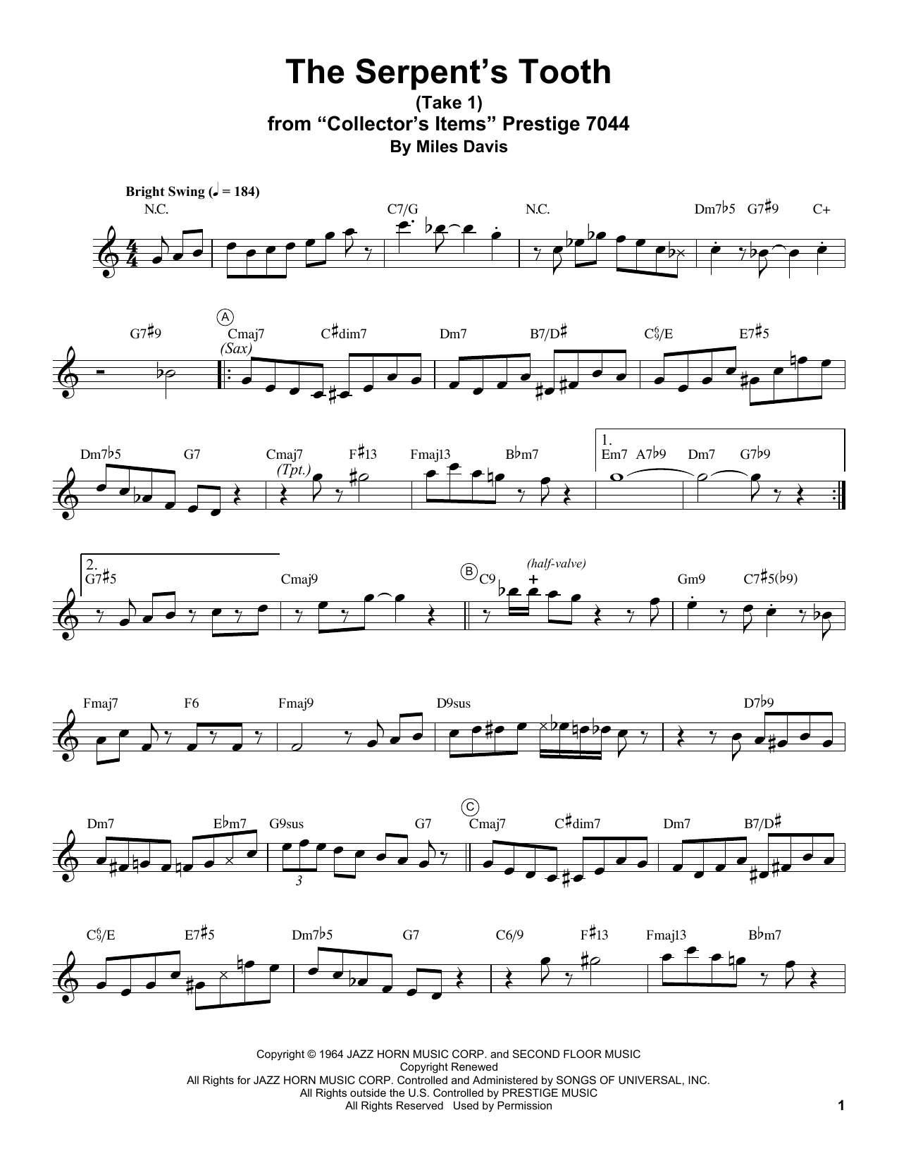 Miles Davis The Serpent's Tooth Sheet Music Notes & Chords for Real Book – Melody & Chords - Download or Print PDF