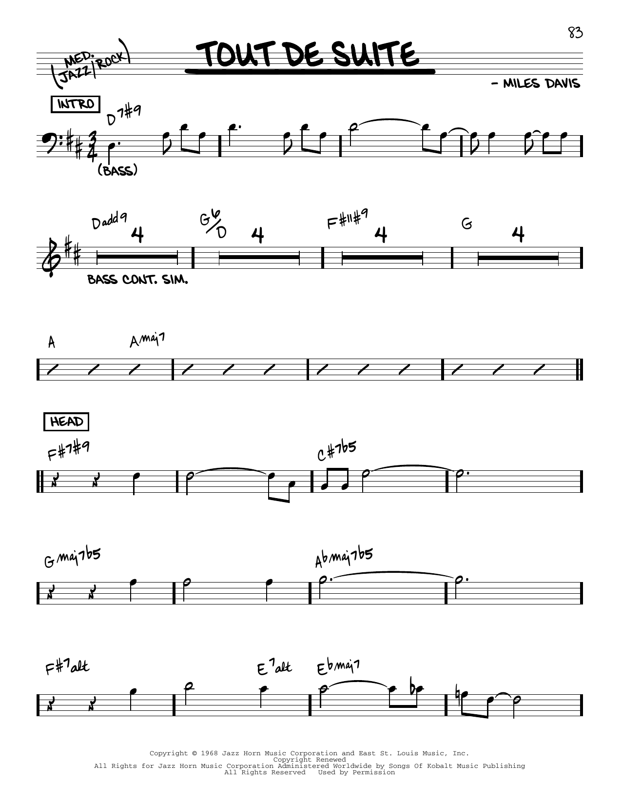 Miles Davis Tout De Suite Sheet Music Notes & Chords for Real Book – Melody & Chords - Download or Print PDF