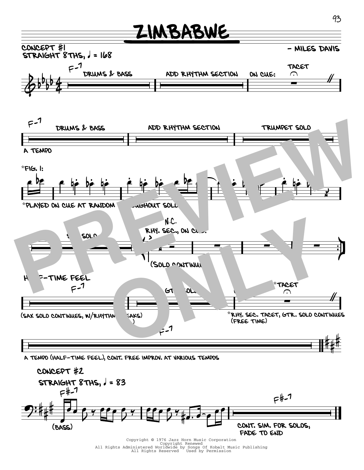 Miles Davis Zimbabwe Sheet Music Notes & Chords for Real Book – Melody & Chords - Download or Print PDF