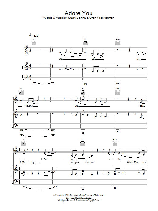 Miley Cyrus Adore You Sheet Music Notes & Chords for Piano, Vocal & Guitar (Right-Hand Melody) - Download or Print PDF