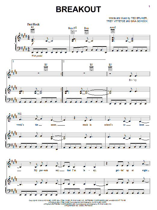 Miley Cyrus Breakout Sheet Music Notes & Chords for Piano, Vocal & Guitar (Right-Hand Melody) - Download or Print PDF
