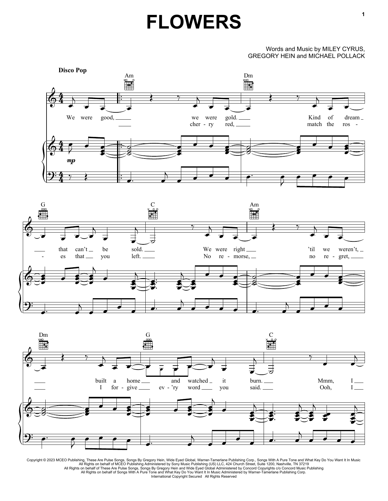 Miley Cyrus Flowers Sheet Music Notes & Chords for Lead Sheet / Fake Book - Download or Print PDF