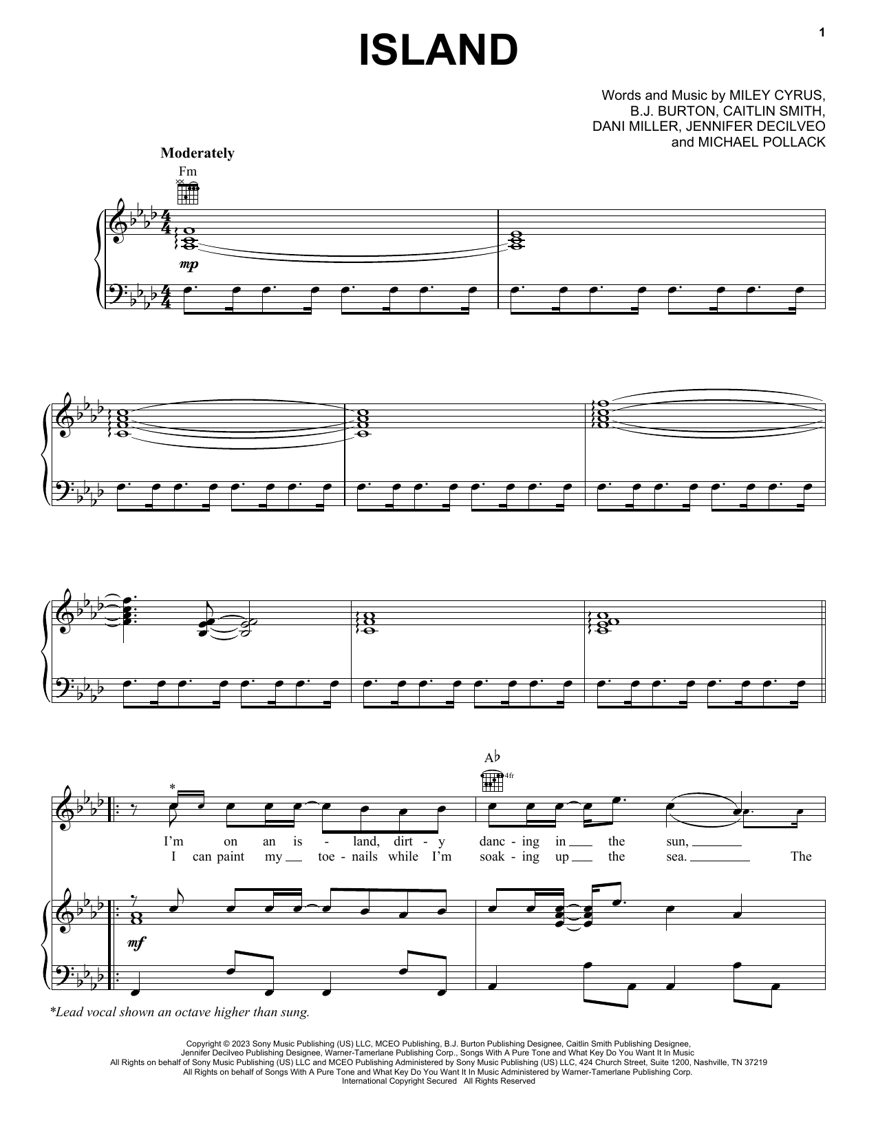 Miley Cyrus Island Sheet Music Notes & Chords for Easy Piano - Download or Print PDF