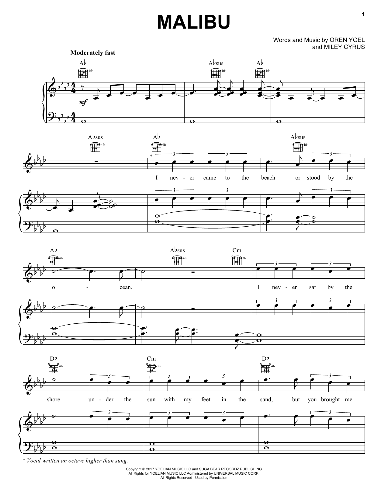 Miley Cyrus Malibu Sheet Music Notes & Chords for Beginner Ukulele - Download or Print PDF