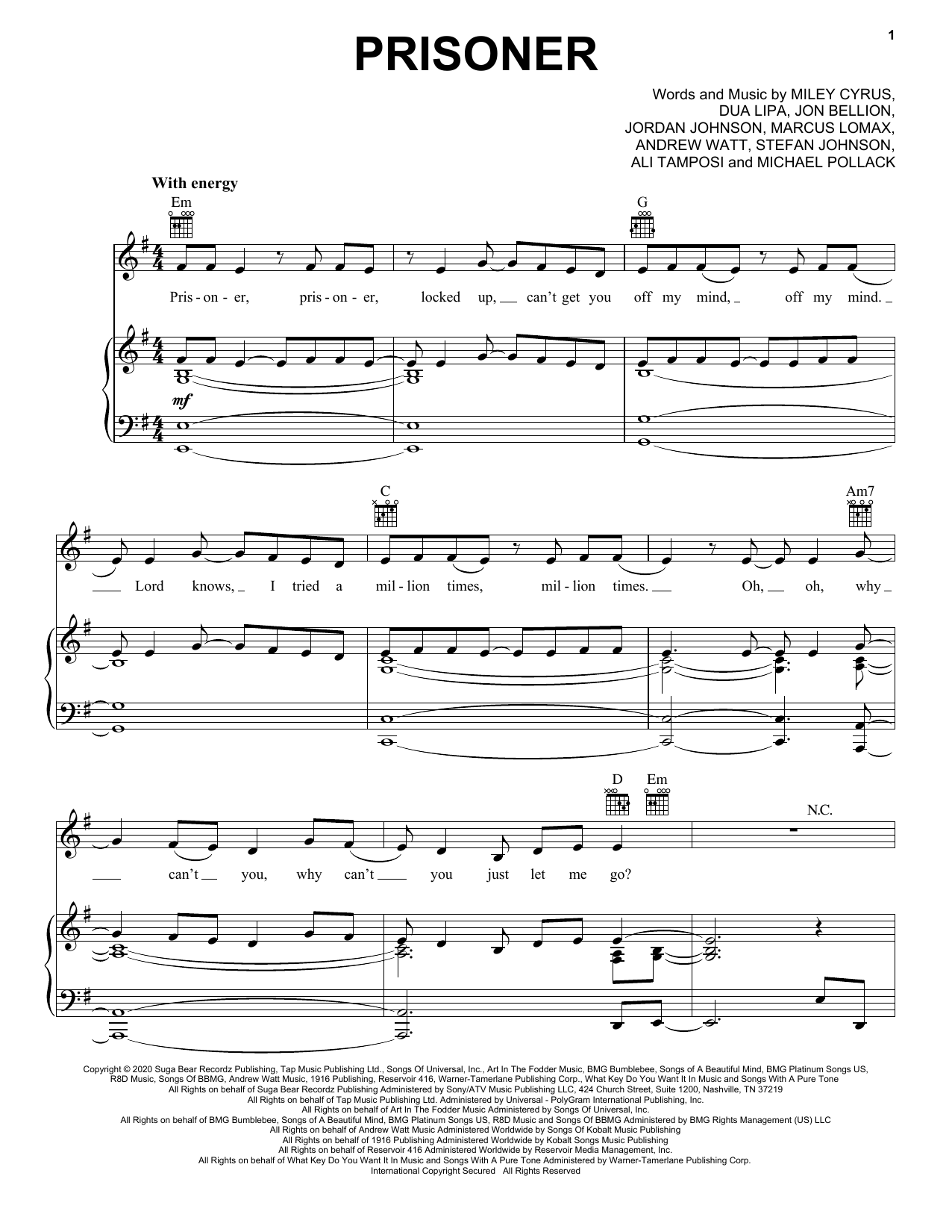 Miley Cyrus Prisoner (feat. Dua Lipa) Sheet Music Notes & Chords for Ukulele - Download or Print PDF