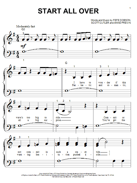 Miley Cyrus Start All Over Sheet Music Notes & Chords for Big Note Piano - Download or Print PDF