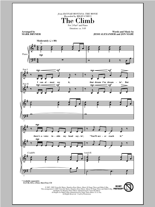 Mark Brymer The Climb Sheet Music Notes & Chords for 2-Part Choir - Download or Print PDF