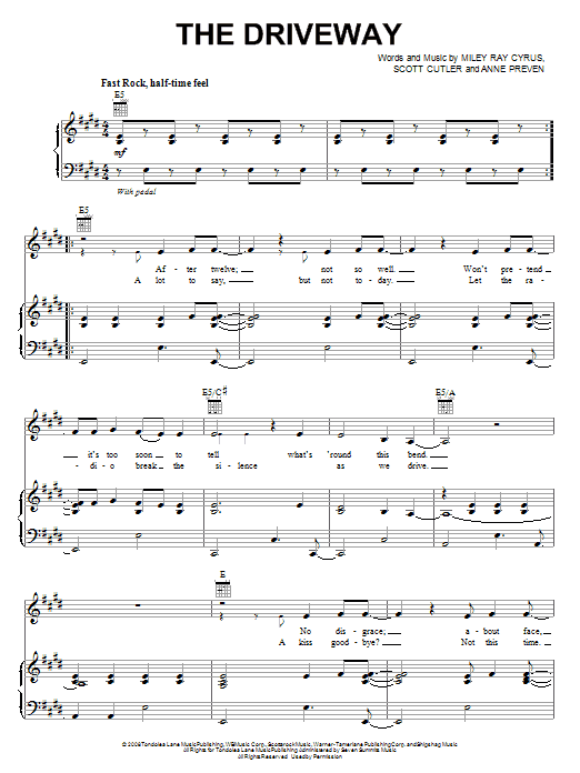 Miley Cyrus The Driveway Sheet Music Notes & Chords for Piano, Vocal & Guitar (Right-Hand Melody) - Download or Print PDF