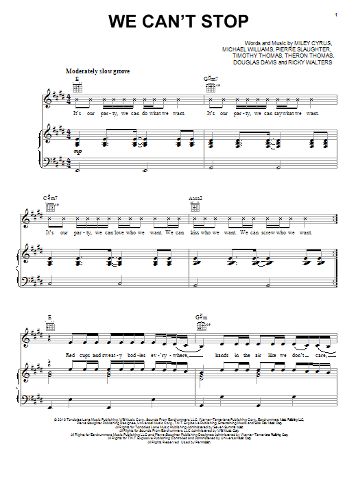 Miley Cyrus We Can't Stop Sheet Music Notes & Chords for Alto Saxophone - Download or Print PDF