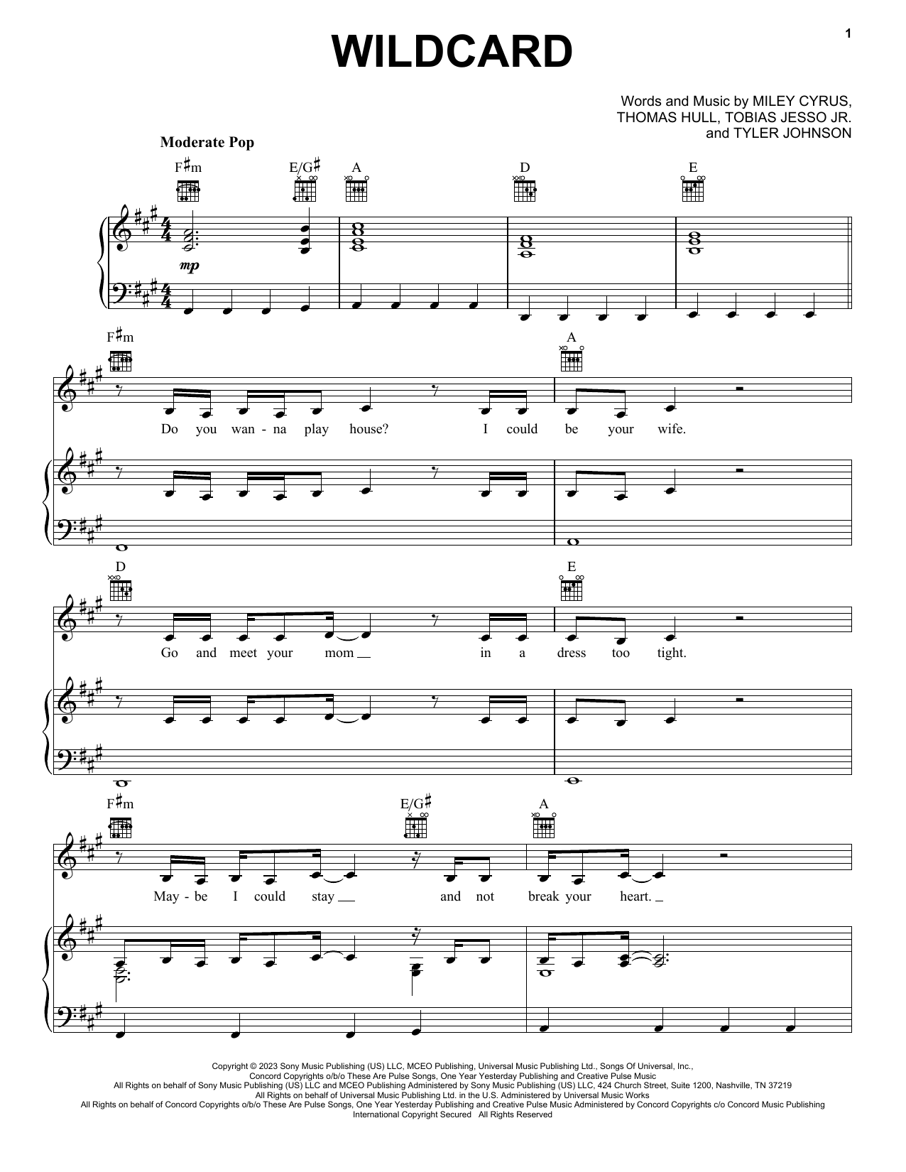 Miley Cyrus Wildcard Sheet Music Notes & Chords for Easy Piano - Download or Print PDF