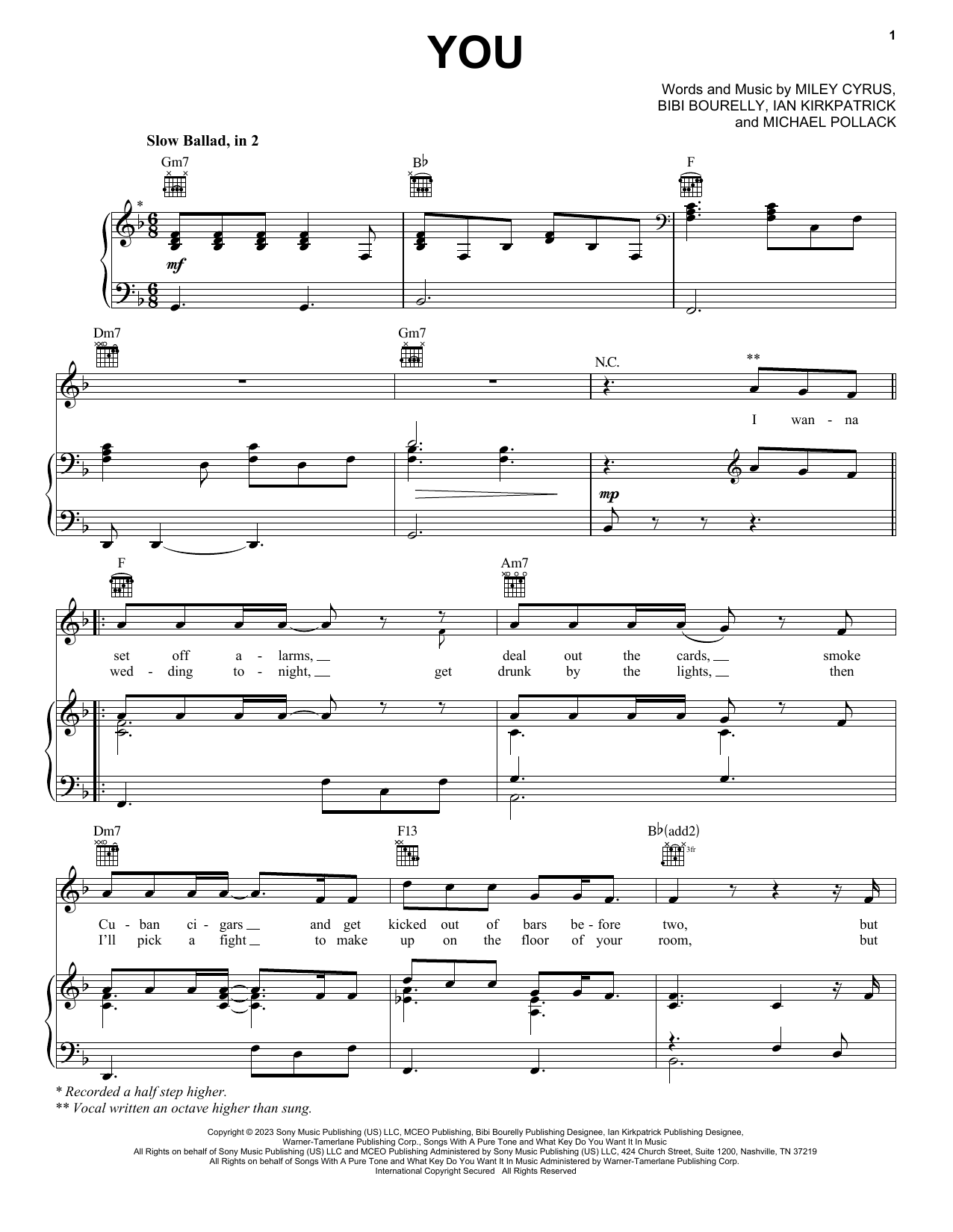Miley Cyrus You Sheet Music Notes & Chords for Easy Piano - Download or Print PDF