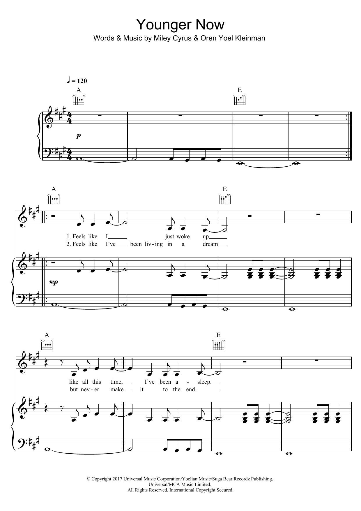Miley Cyrus Younger Now Sheet Music Notes & Chords for Easy Piano - Download or Print PDF