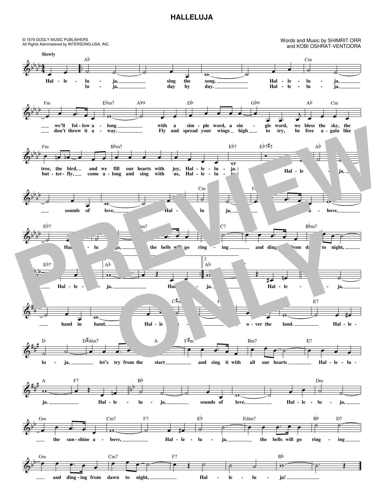Shimrit Orr Hallelujah Sheet Music Notes & Chords for Melody Line, Lyrics & Chords - Download or Print PDF