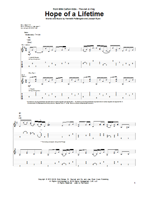 Milk Carton Kids Hope Of A Lifetime Sheet Music Notes & Chords for Guitar Tab - Download or Print PDF