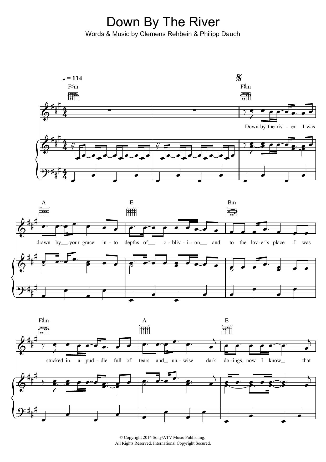 Milky Chance Down By The River Sheet Music Notes & Chords for Piano, Vocal & Guitar (Right-Hand Melody) - Download or Print PDF