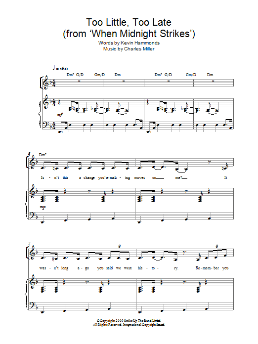 Miller & Hammonds Too Little Too Late Sheet Music Notes & Chords for Piano, Vocal & Guitar - Download or Print PDF