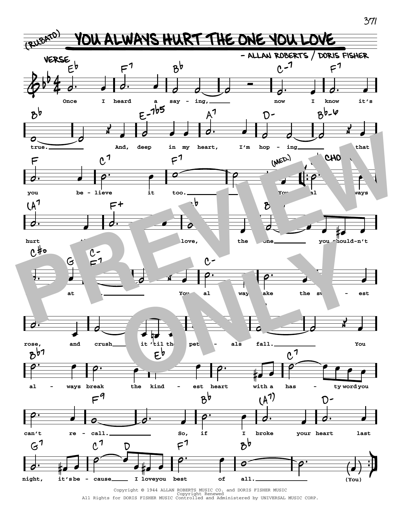 Mills Brothers You Always Hurt The One You Love (arr. Robert Rawlins) Sheet Music Notes & Chords for Real Book – Melody, Lyrics & Chords - Download or Print PDF