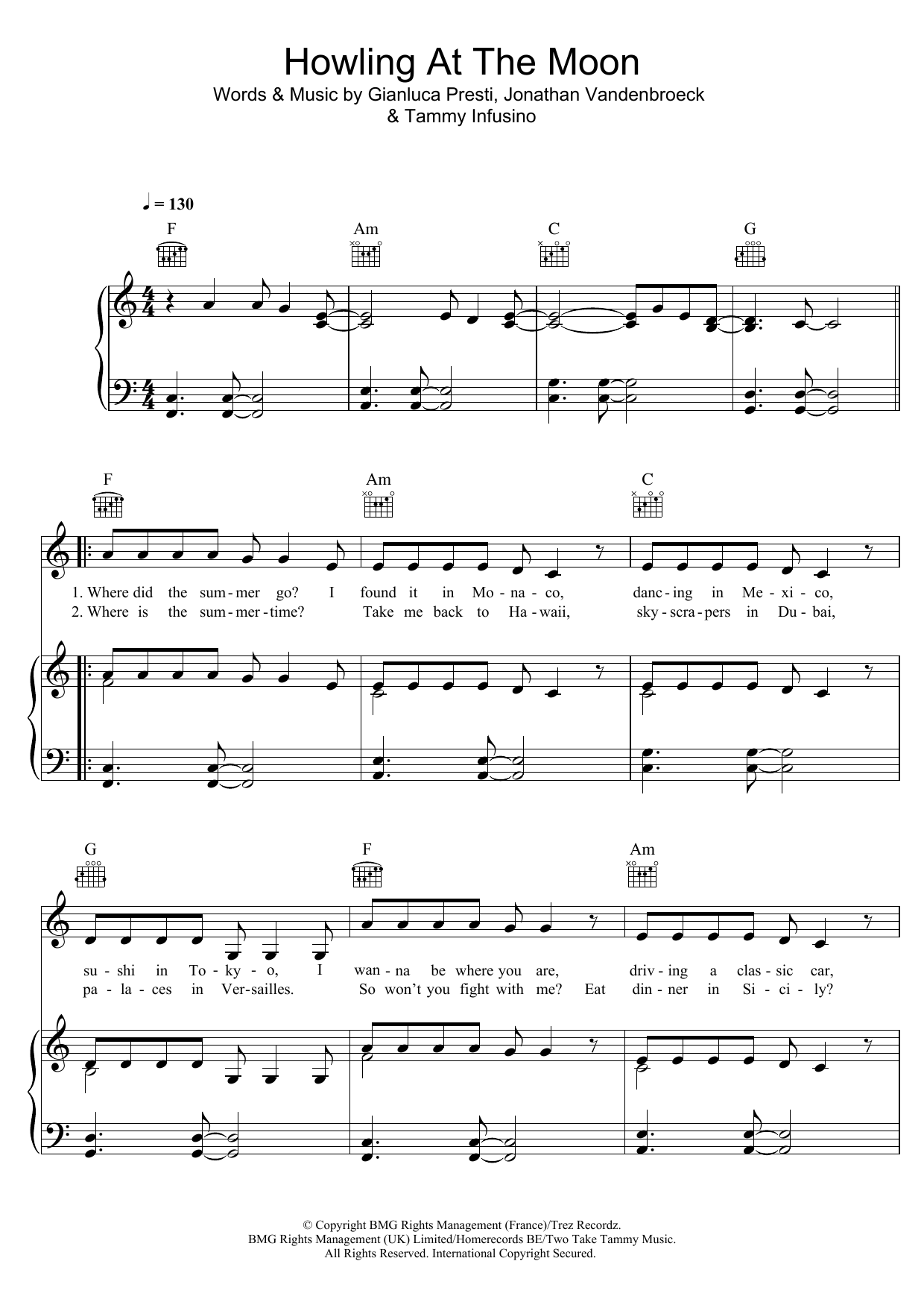 Milow Howling At The Moon Sheet Music Notes & Chords for Piano, Vocal & Guitar (Right-Hand Melody) - Download or Print PDF