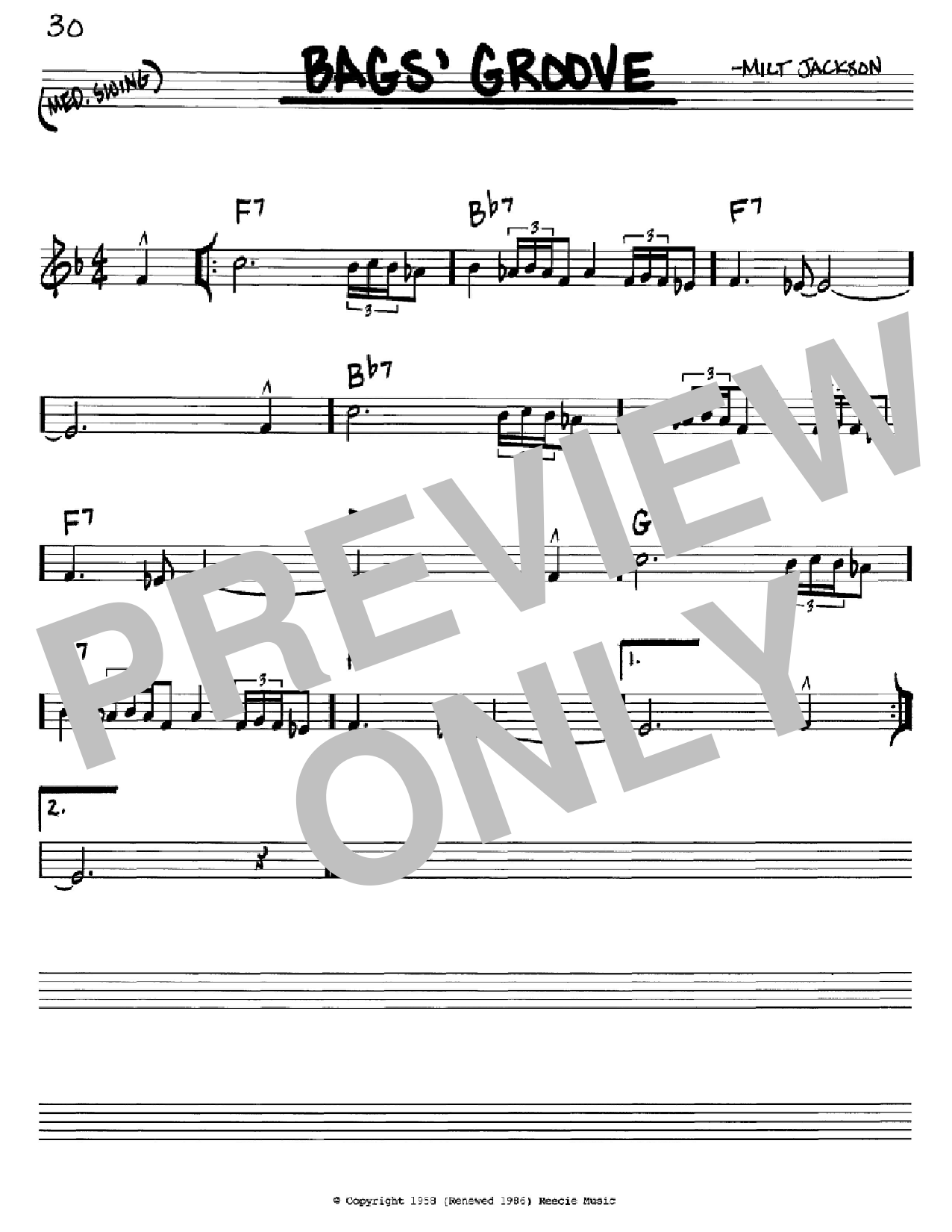 Milt Jackson Bags' Groove Sheet Music Notes & Chords for Vibraphone Solo - Download or Print PDF