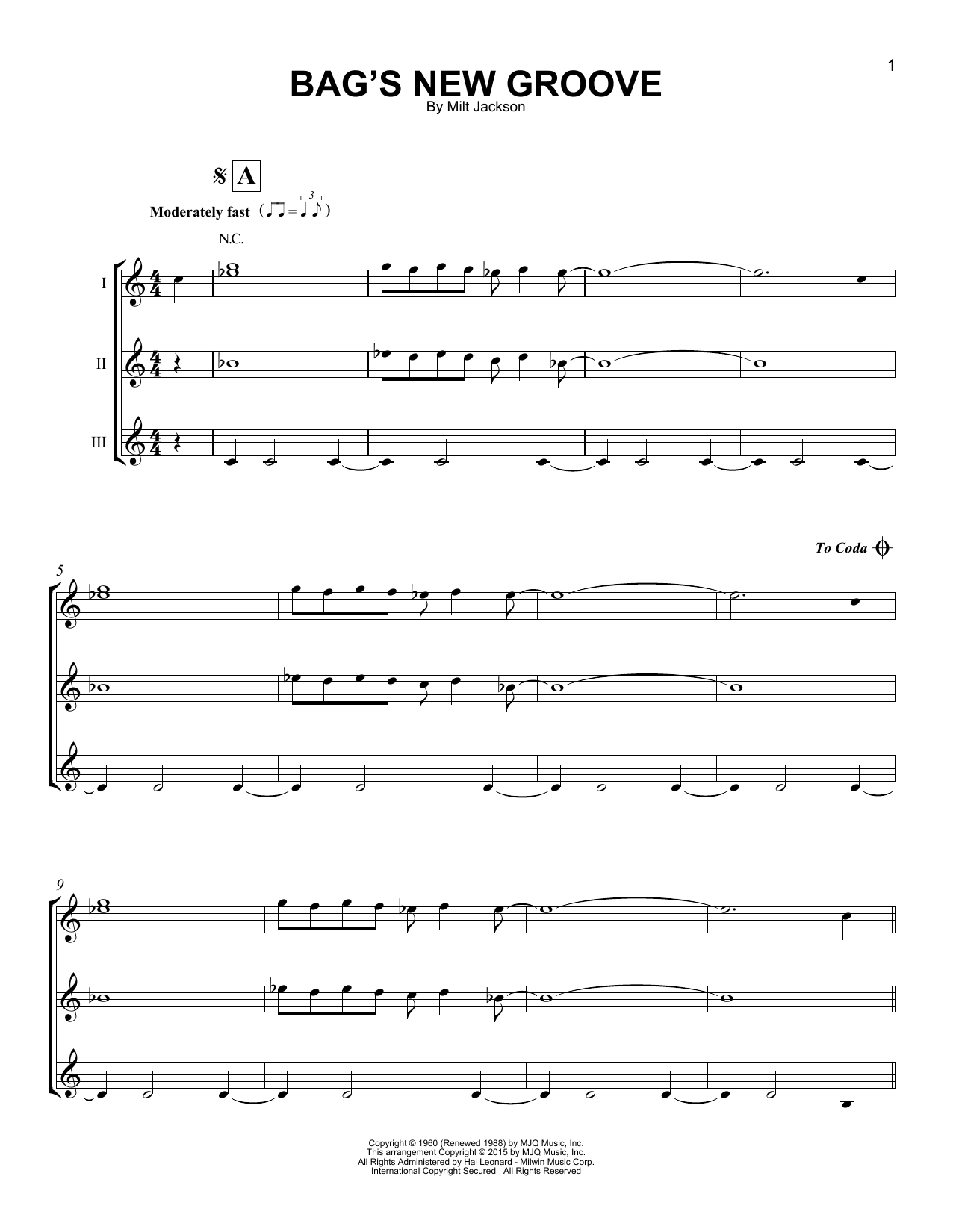 Milt Jackson Bag's New Groove Sheet Music Notes & Chords for Guitar Ensemble - Download or Print PDF