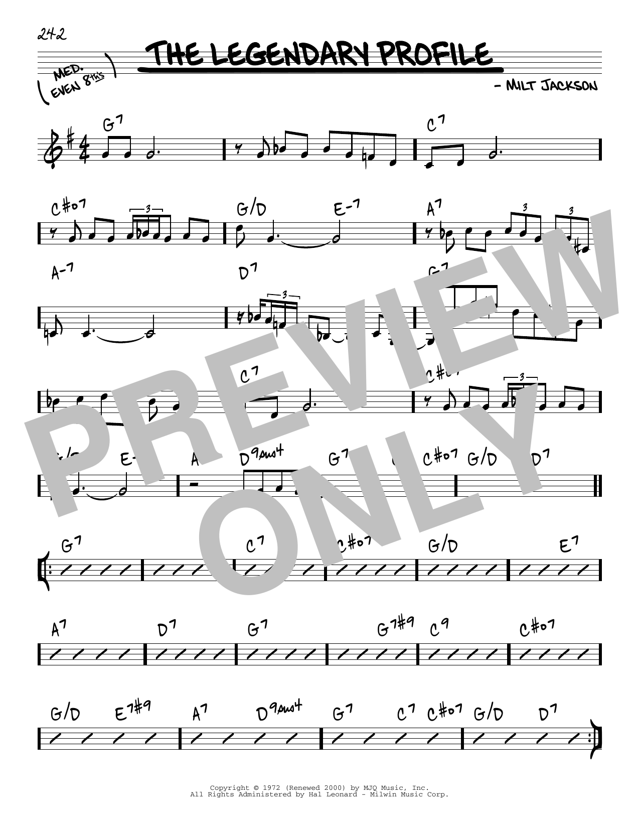 Milt Jackson The Legendary Profile Sheet Music Notes & Chords for Real Book – Melody & Chords - Download or Print PDF