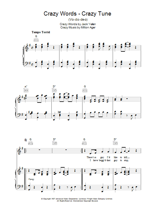 Jack Yellen Crazy Words, Crazy Tune Sheet Music Notes & Chords for Piano, Vocal & Guitar (Right-Hand Melody) - Download or Print PDF Jack Yellen Crazy Words, Crazy Tune Sheet Music Notes & Chords for Piano, Vocal & Guitar (Right-Hand Melody) - Download or Print PDF