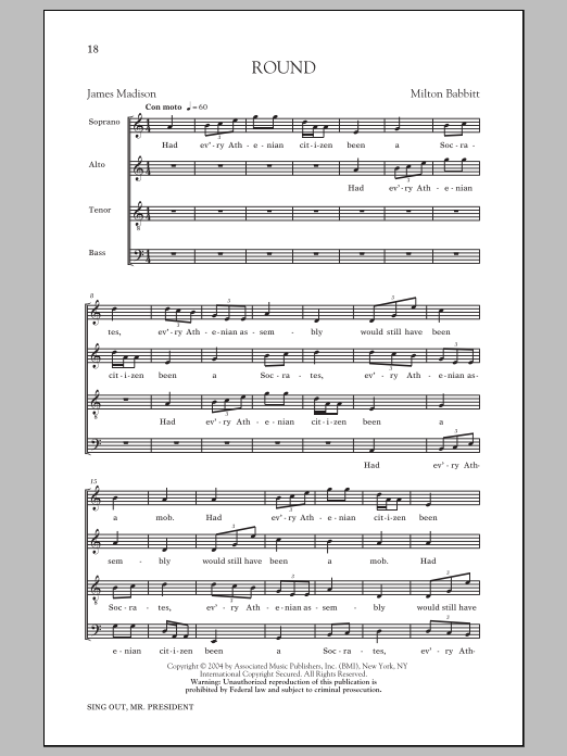 Milton Babbitt Round Sheet Music Notes & Chords for SATB - Download or Print PDF