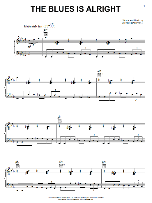 Milton Campbell The Blues Is Alright Sheet Music Notes & Chords for Piano, Vocal & Guitar (Right-Hand Melody) - Download or Print PDF