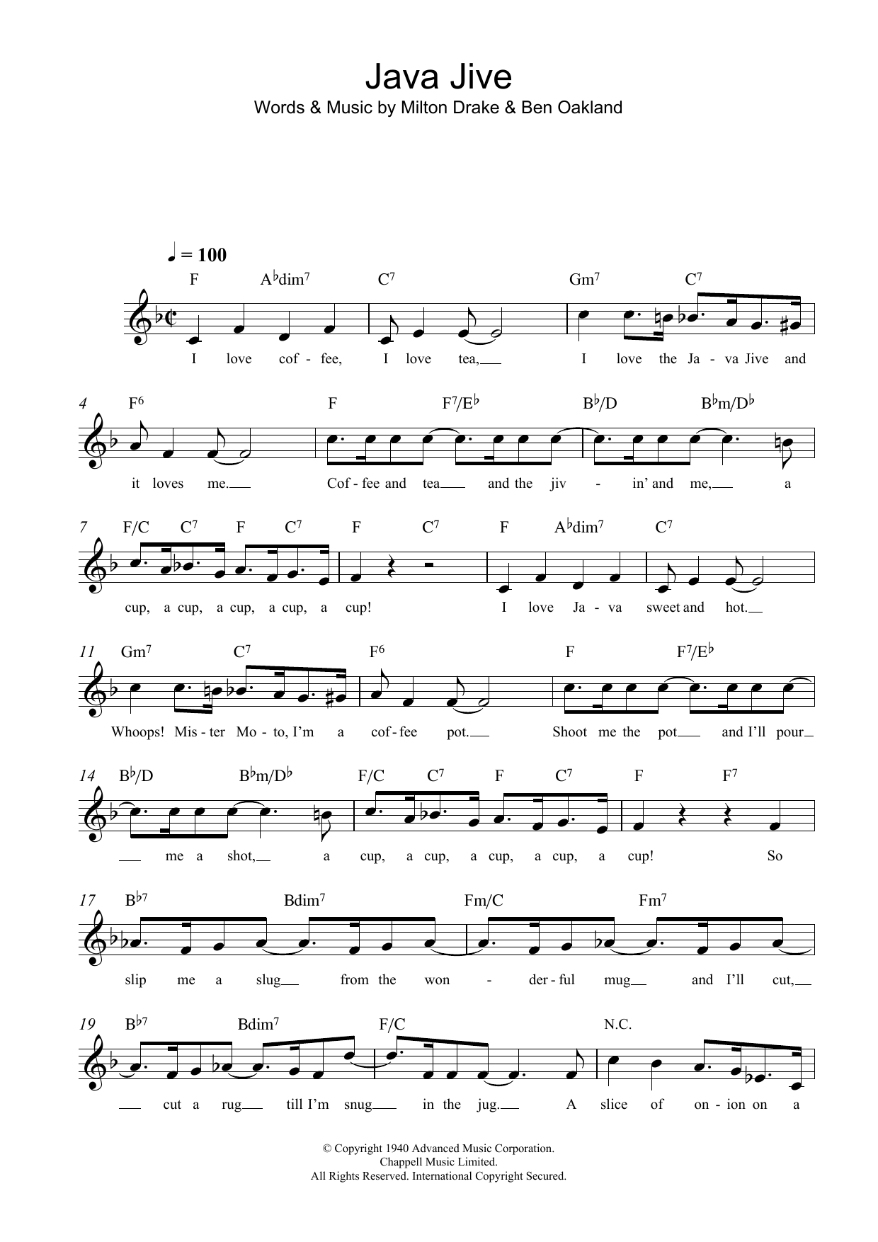 Milton Drake Java Jive Sheet Music Notes & Chords for Melody Line, Lyrics & Chords - Download or Print PDF