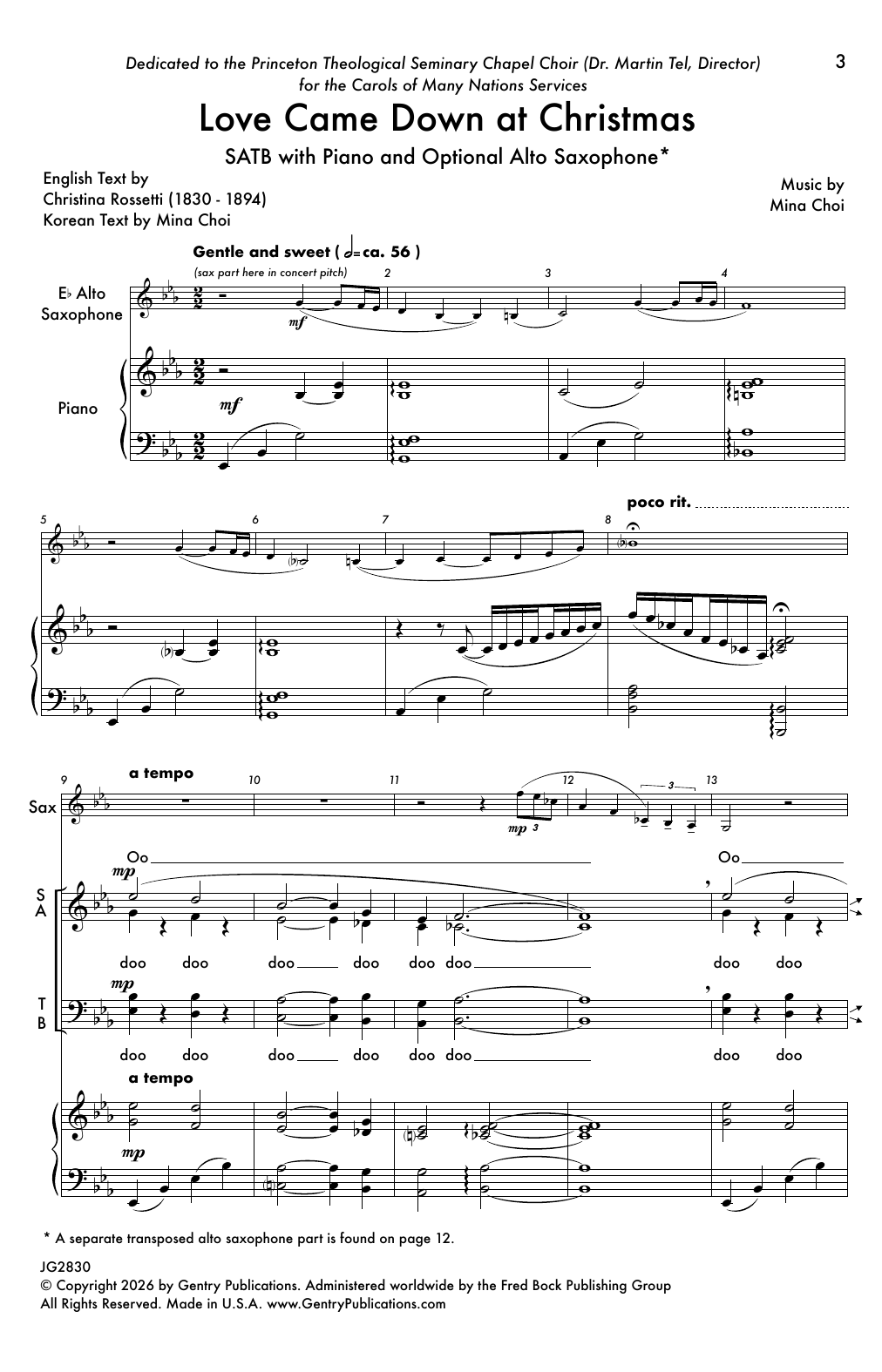 Mina Choi Love Came Down at Christmas Sheet Music Notes & Chords for SATB Choir - Download or Print PDF
