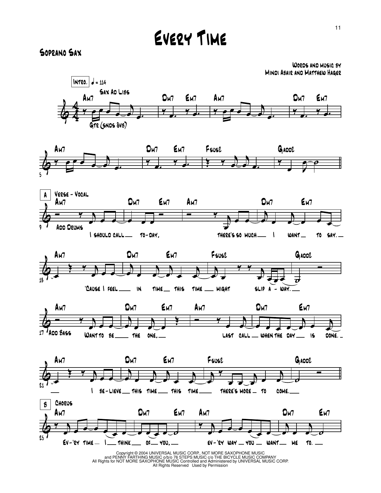 Mindi Abair Every Time Sheet Music Notes & Chords for Soprano Sax Transcription - Download or Print PDF Mindi Abair Every Time Sheet Music Notes & Chords for Soprano Sax Transcription - Download or Print PDF