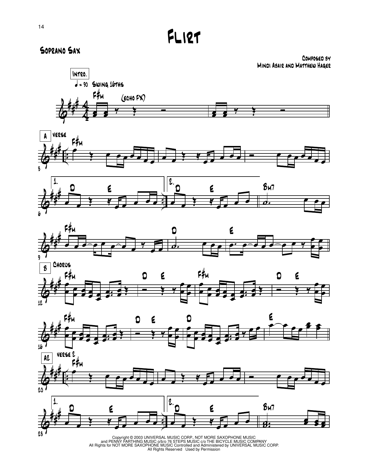Mindi Abair Flirt Sheet Music Notes & Chords for Soprano Sax Transcription - Download or Print PDF