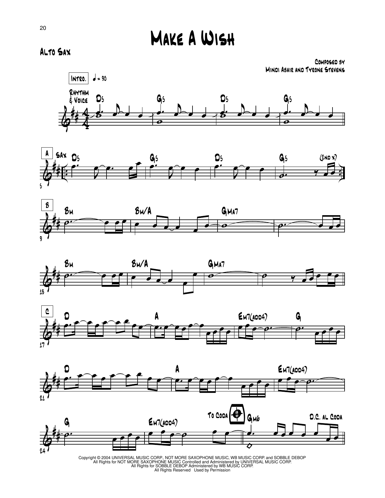 Mindi Abair Make A Wish Sheet Music Notes & Chords for Alto Sax Transcription - Download or Print PDF Mindi Abair Make A Wish Sheet Music Notes & Chords for Alto Sax Transcription - Download or Print PDF