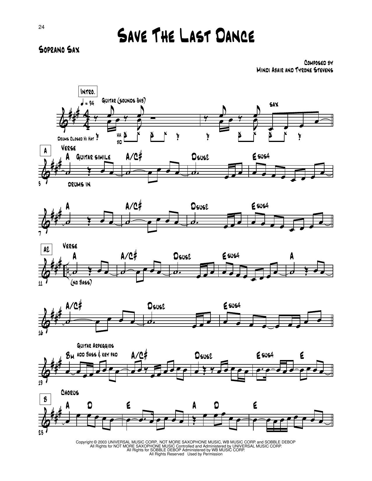 Mindi Abair Save The Last Dance Sheet Music Notes & Chords for Soprano Sax Transcription - Download or Print PDF Mindi Abair Save The Last Dance Sheet Music Notes & Chords for Soprano Sax Transcription - Download or Print PDF