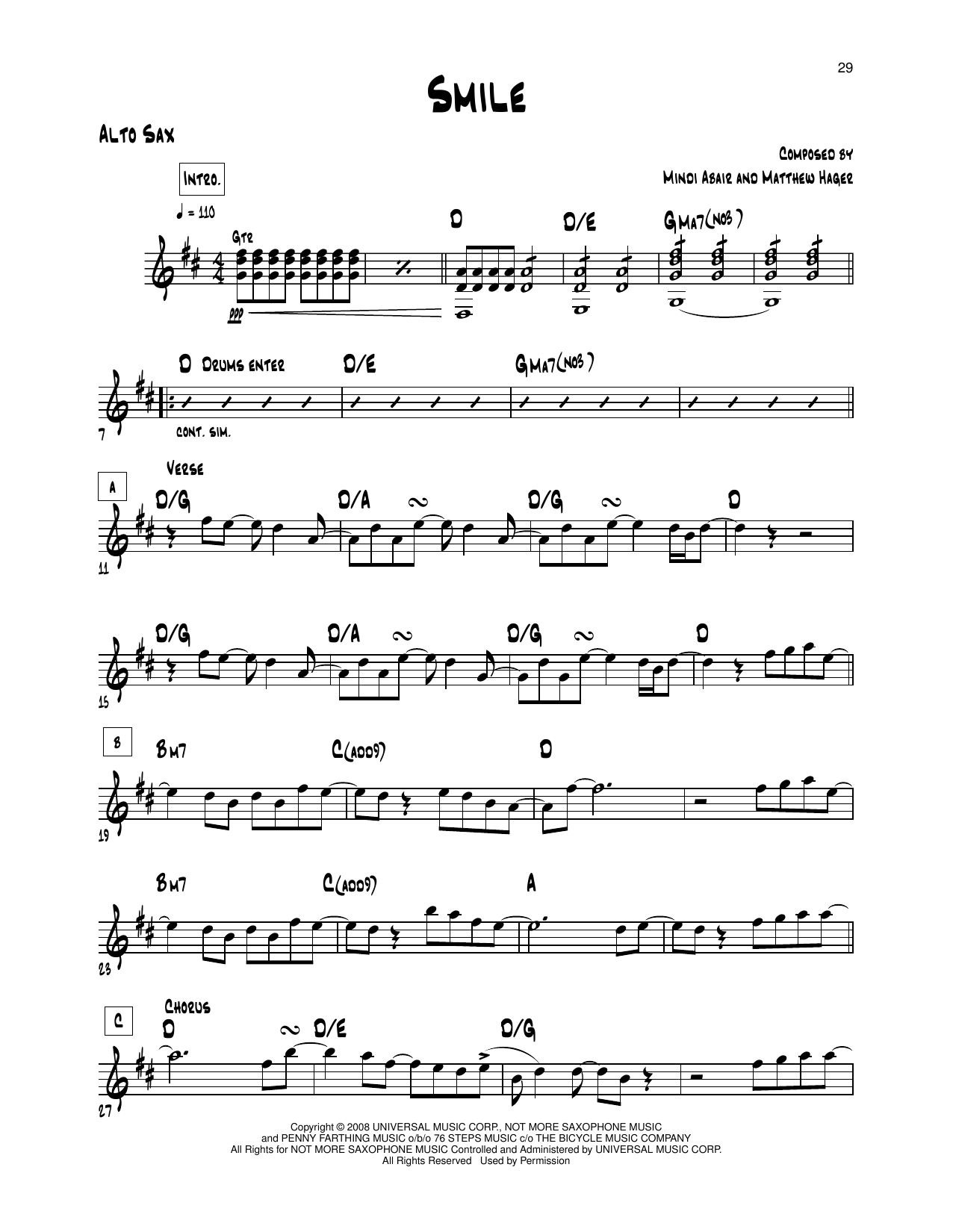 Mindi Abair Smile Sheet Music Notes & Chords for Alto Sax Transcription - Download or Print PDF
