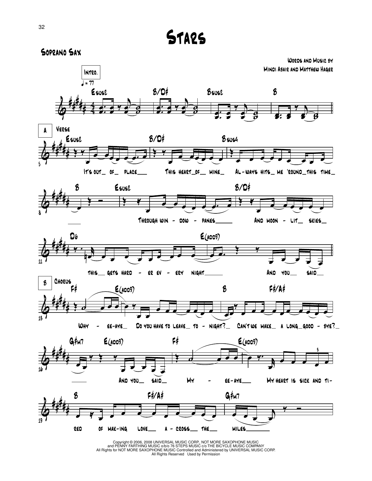 Mindi Abair Stars Sheet Music Notes & Chords for Soprano Sax Transcription - Download or Print PDF