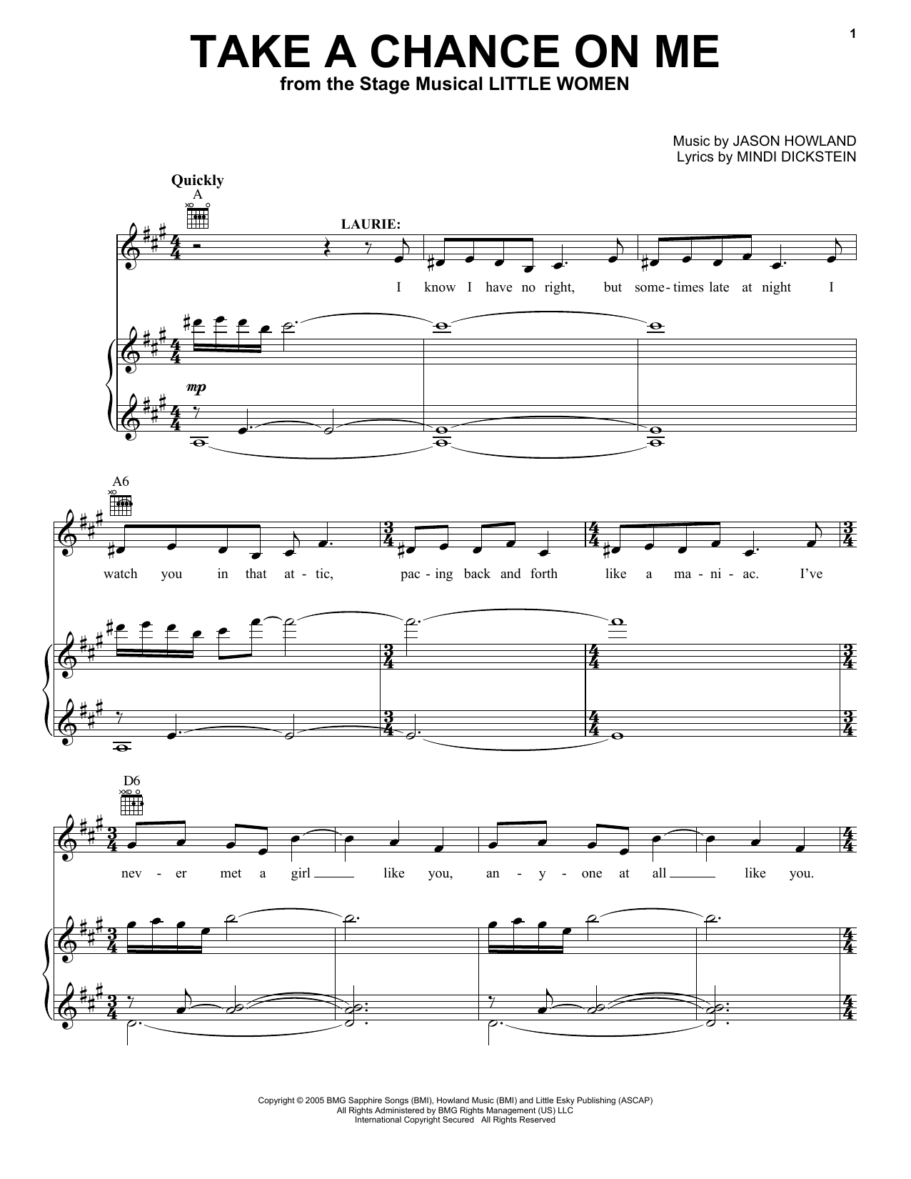 Mindi Dickstein and Jason Howland Take A Chance On Me (from Little Women - The Musical) Sheet Music Notes & Chords for Vocal Pro + Piano/Guitar - Download or Print PDF