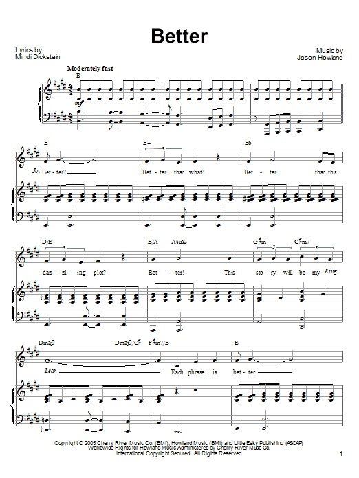Mindi Dickstein Better Sheet Music Notes & Chords for Piano, Vocal & Guitar (Right-Hand Melody) - Download or Print PDF