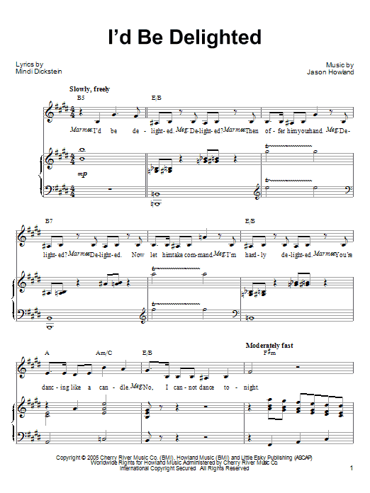 Mindi Dickstein I'd Be Delighted Sheet Music Notes & Chords for Piano, Vocal & Guitar (Right-Hand Melody) - Download or Print PDF
