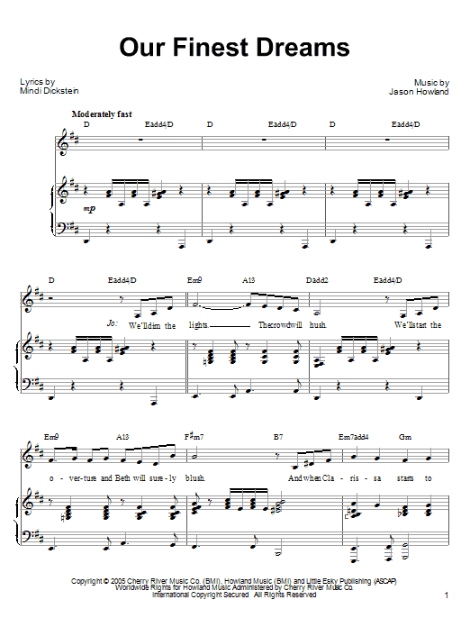 Mindi Dickstein Our Finest Dreams Sheet Music Notes & Chords for Piano, Vocal & Guitar (Right-Hand Melody) - Download or Print PDF