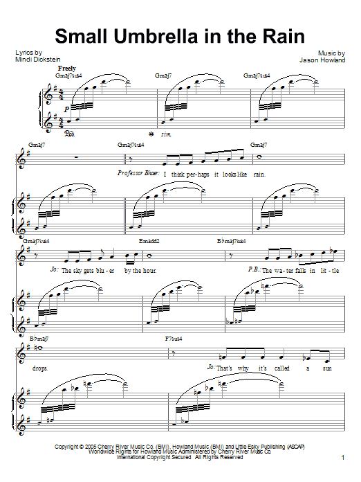 Mindi Dickstein Small Umbrella In The Rain Sheet Music Notes & Chords for Piano, Vocal & Guitar (Right-Hand Melody) - Download or Print PDF