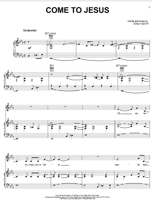 Mindy Smith Come To Jesus Sheet Music Notes & Chords for Piano, Vocal & Guitar (Right-Hand Melody) - Download or Print PDF