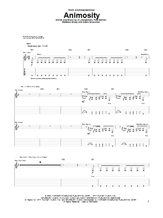 Ministry Animosity Sheet Music Notes & Chords for Guitar Tab - Download or Print PDF