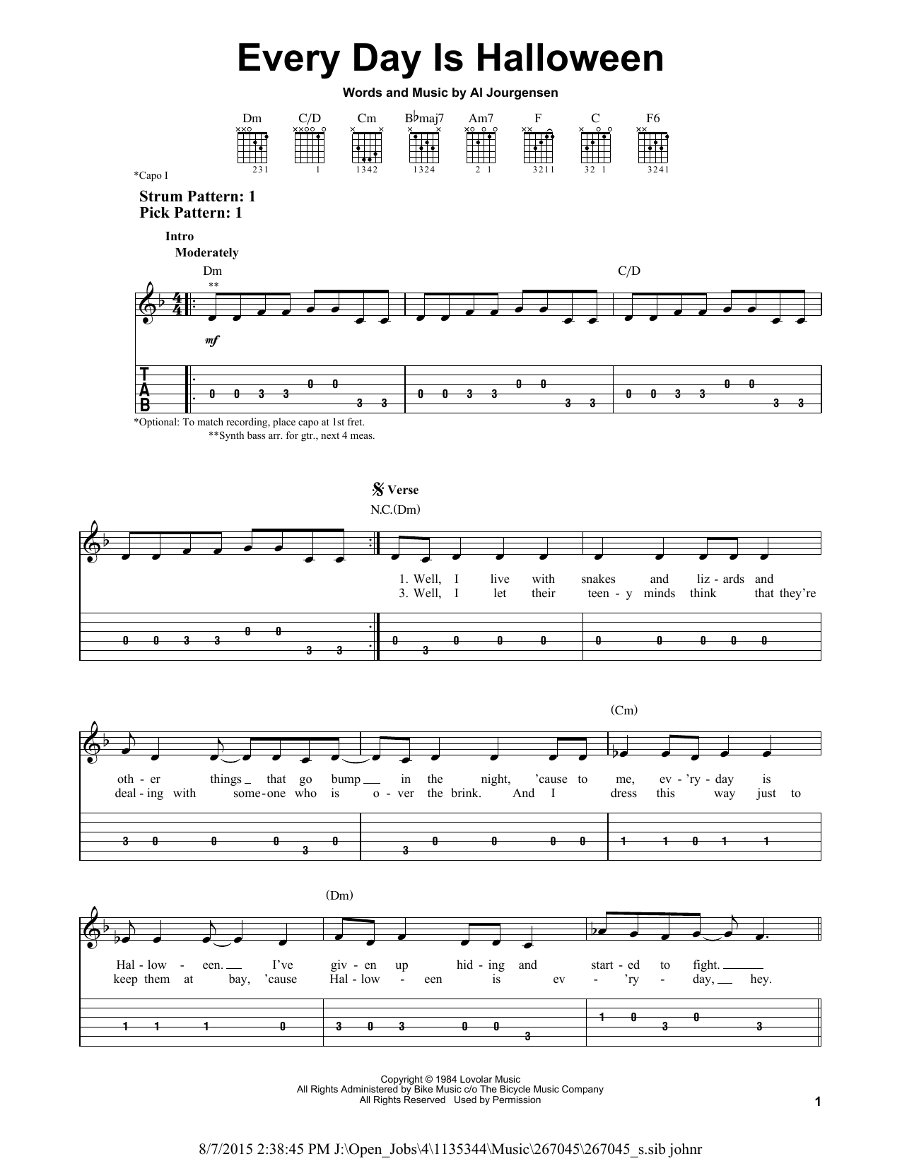 Ministry Every Day Is Halloween Sheet Music Notes & Chords for Easy Guitar Tab - Download or Print PDF