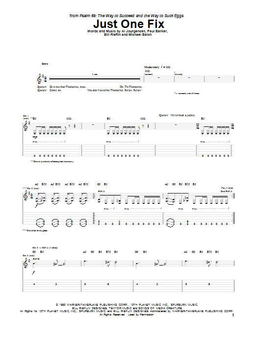 Ministry Just One Fix Sheet Music Notes & Chords for Guitar Tab - Download or Print PDF