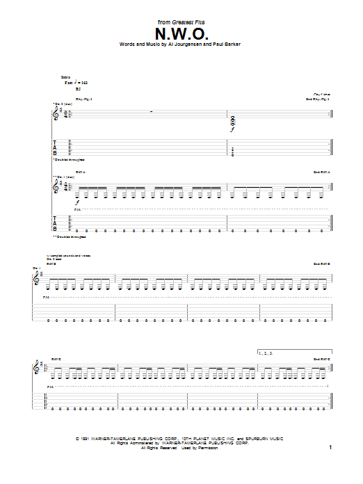 Ministry N.W.O. Sheet Music Notes & Chords for Guitar Tab - Download or Print PDF