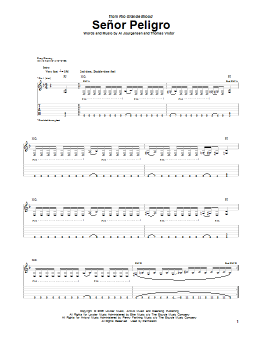 Ministry Senor Peligro Sheet Music Notes & Chords for Guitar Tab - Download or Print PDF
