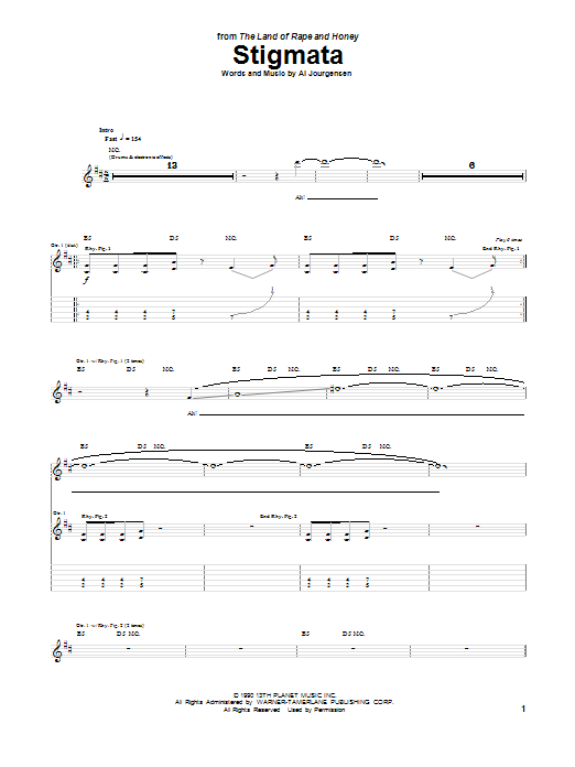 Ministry Stigmata Sheet Music Notes & Chords for Guitar Tab - Download or Print PDF