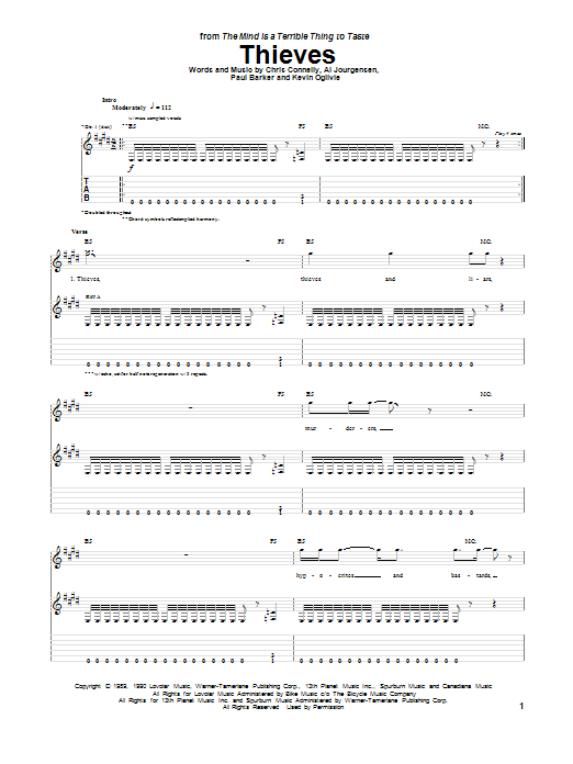 Ministry Thieves Sheet Music Notes & Chords for Guitar Tab - Download or Print PDF