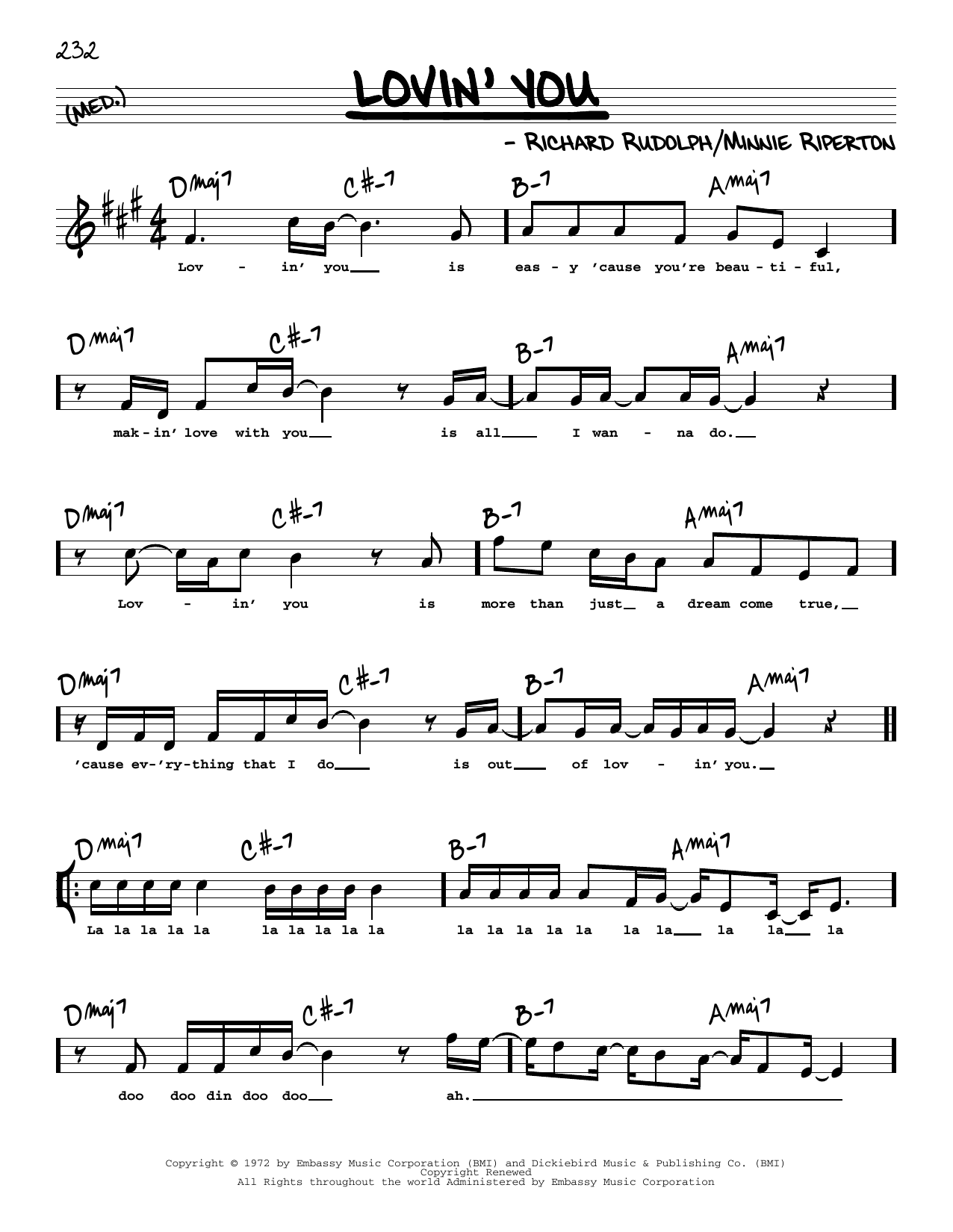 Minnie Riperton Lovin' You (High Voice) Sheet Music Notes & Chords for Real Book – Melody, Lyrics & Chords - Download or Print PDF